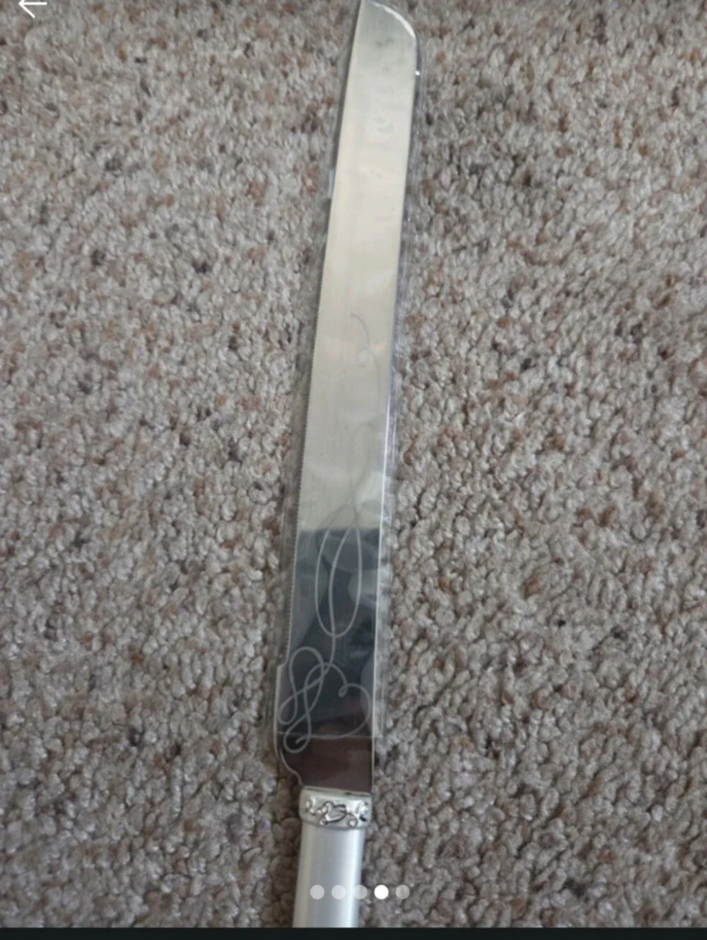 Silver Cake Knife and Server Set with Heart Accent